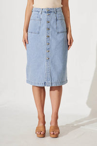 Kat Button Denim Maxi Skirt