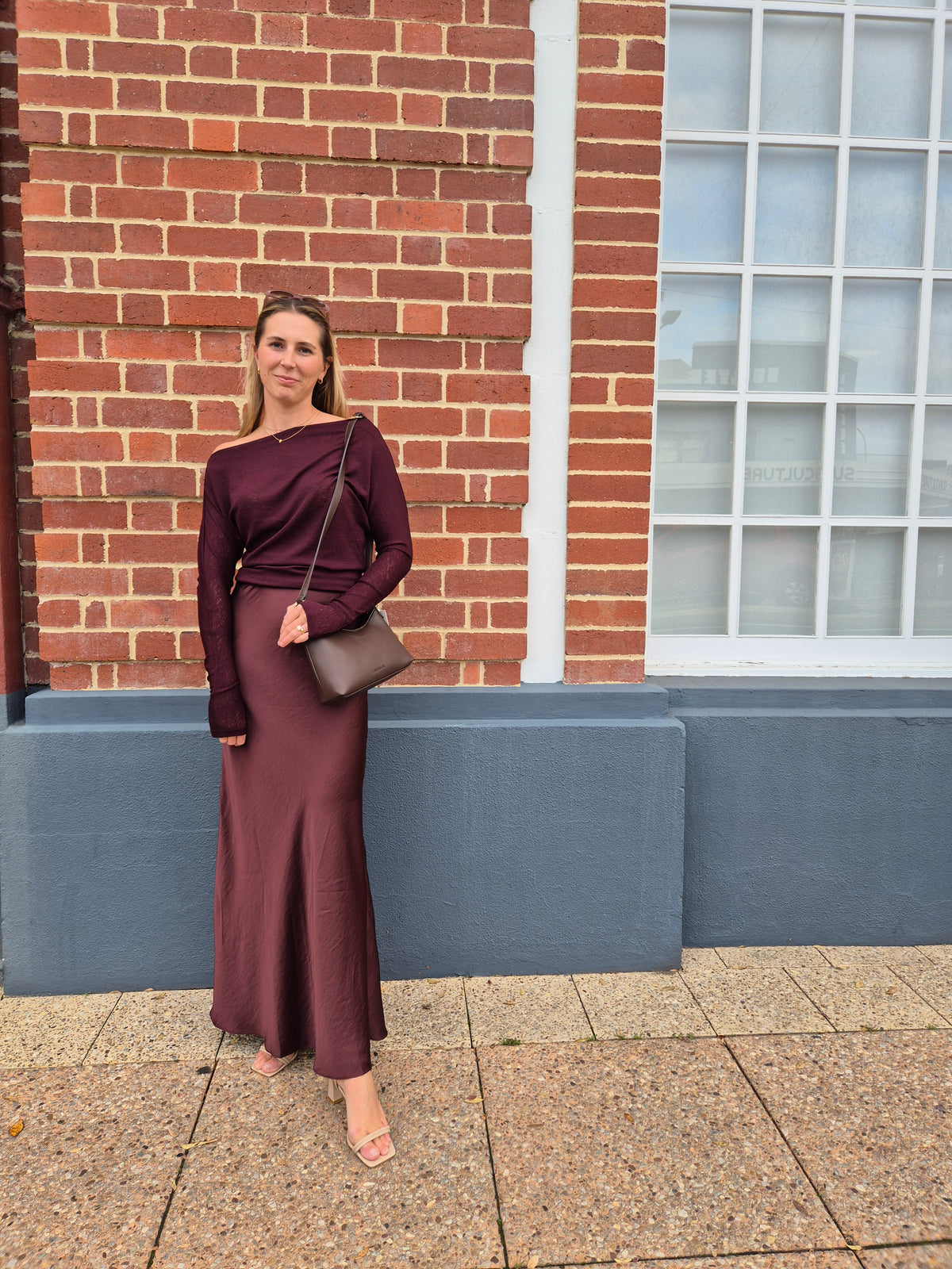 Merlot Satin Skirt by All About May