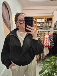 Funnel Neck Bomber - Faux Suede