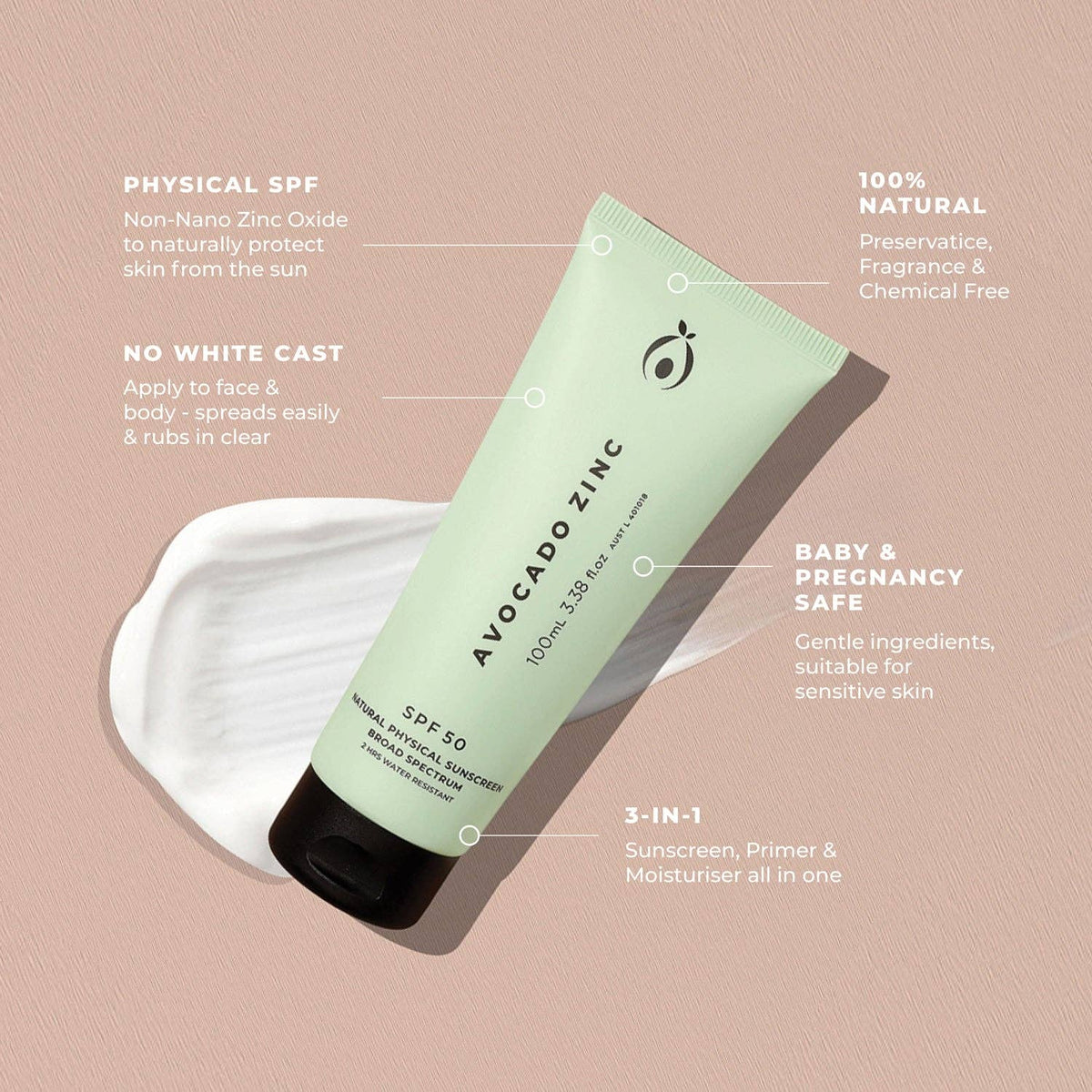 Avocado Zinc SPF 50 Natural Sunscreen