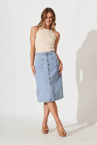 Kat Button Denim Maxi Skirt