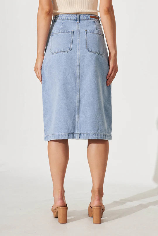 Kat Button Denim Maxi Skirt