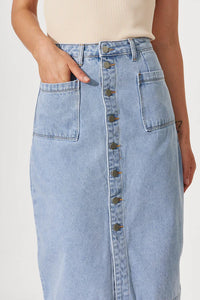 Kat Button Denim Maxi Skirt