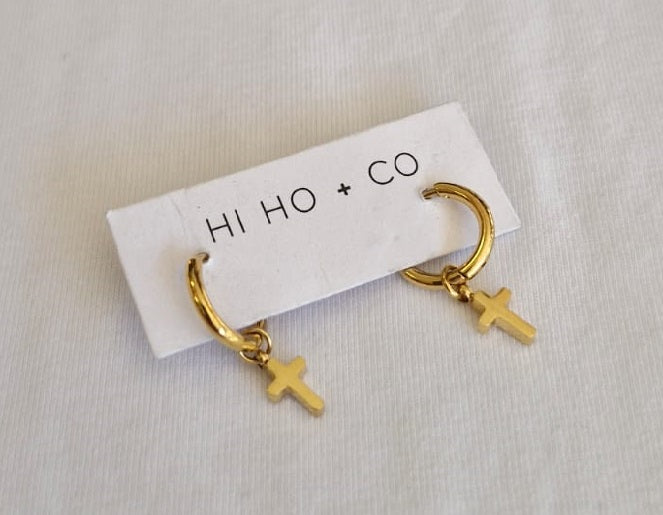 Cross Drop Hoops (Gold) by Hi Ho + Co