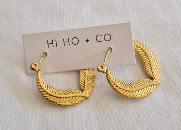Golden Plume Hoop Earrings by Hi Ho + Co