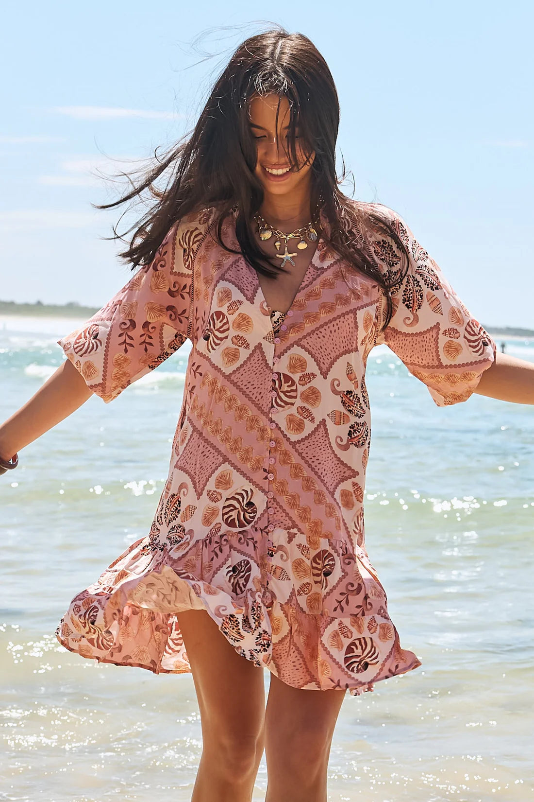 Tahitian Print Inka Mini Dress by Jaase