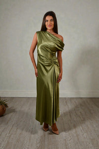 Satin One Shoulder Ruched Dress by Jess & Molly Olive